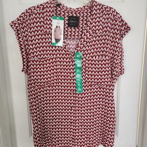 BRAND NEW JACHS GIRLFRIEND NEW YORK WOMAN'S BLOUSE SIZE XL RED/WHITE # 1629
